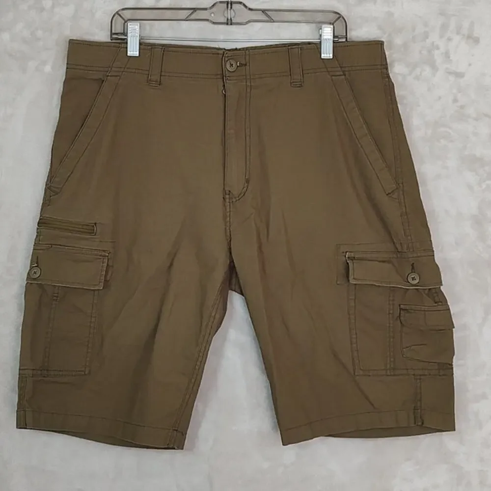 Wear First Men's Stretch Cargo Shorts Size 38 Brown Twill Flat Front Outdoors